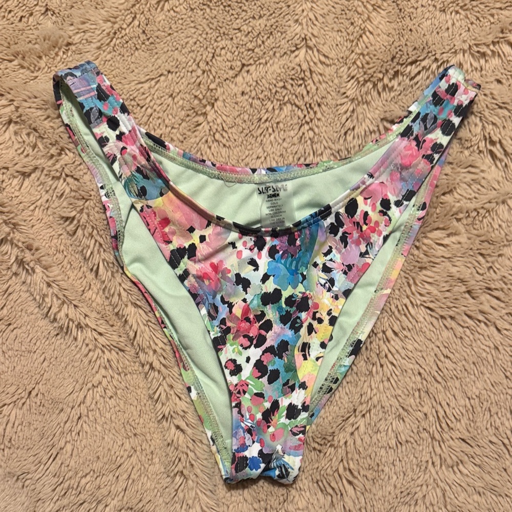 surf style Floral Multi-Color and Light Green Bikini Bottom